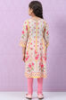 Off White & Pink Cotton Flared Printed Kurta Set image number 4