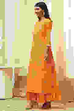 Orange Poly Chanderi Layered Tiered Dress image number 3