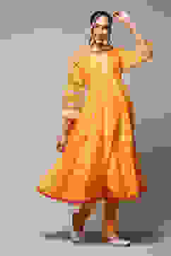 Mehandi Poly Cotton Anarkali Kurta Palazzo Suit Set image number 6