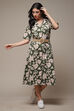 Forest Green Cotton Straight Printed Dress