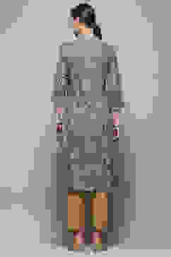 Blue Floral Printed Regular Fit Straight Kurta image number 4