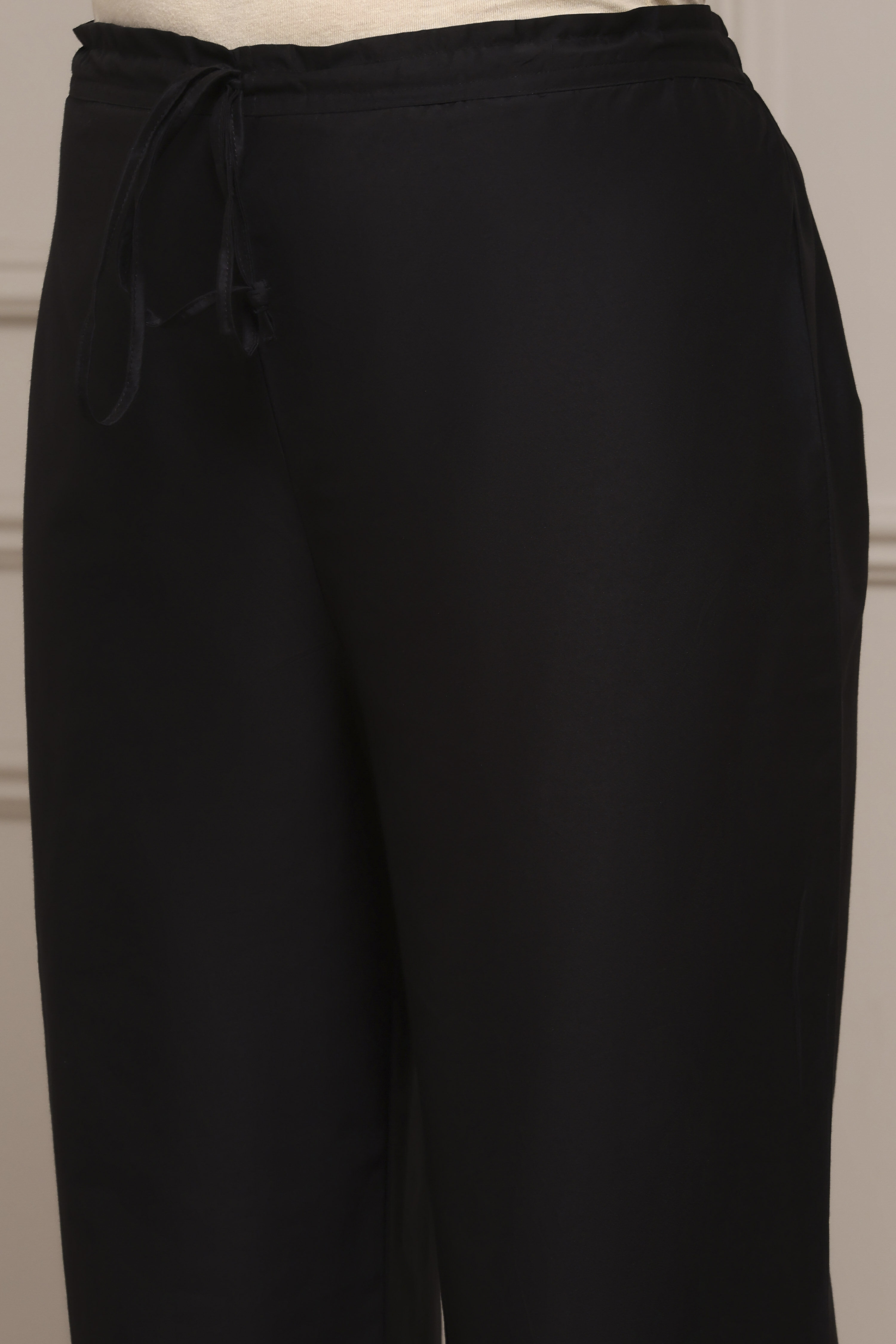 Black Polyester Straight Palazzos image number 1