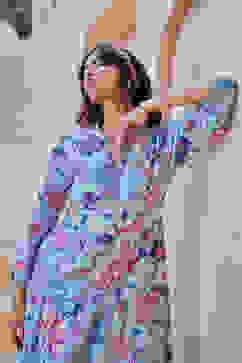 Powder Blue Cotton Tiered Dress image number 0