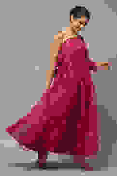 Fuschia Art Silk Anarkali Kurta Legging Suit Set image number 4