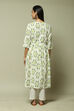 Off-White & Green Cotton IKAT Flared Yarndyed Kurta image number 4