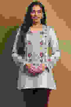 Grey Printed Winter wear Straight Short Kurta image number 0