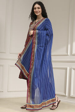 Rust and Blue Cotton Printed A-Line Suit Set image number 3
