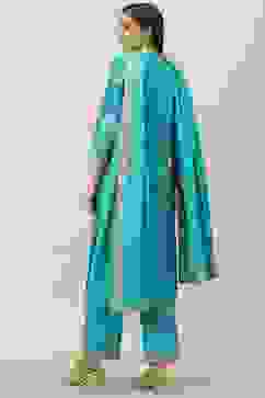 Turquoise Printed Cotton Straight Suit Set image number 4