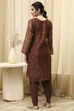 Brown Cotton Printed Embroidered Unstitched Suit Set image number 5