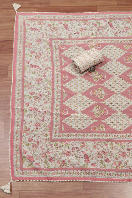 Yellow Cotton Hand Block Print Unstitched Suit Set image number 3
