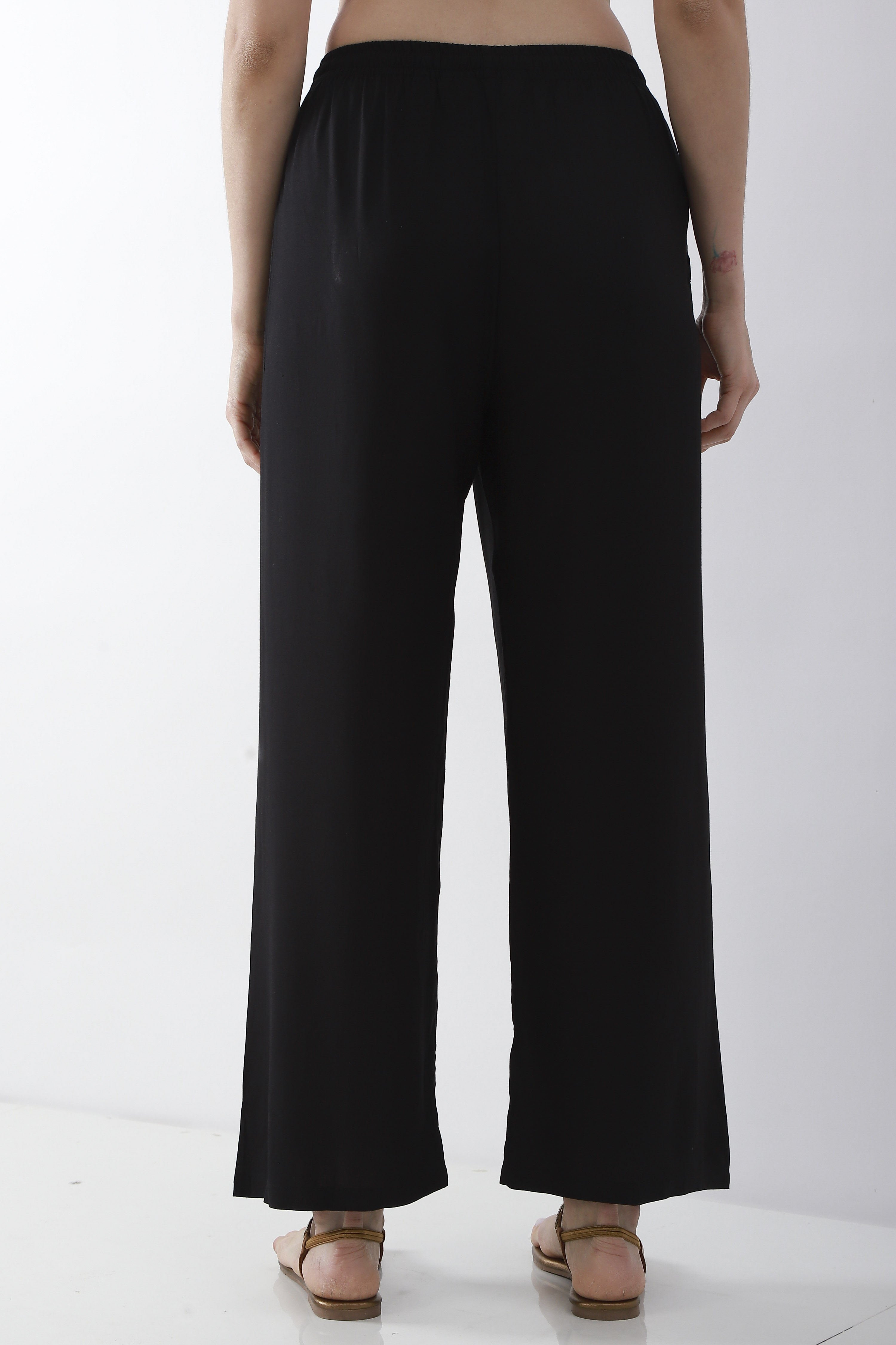 Black Viscose Rayon Straight Palazzos image number 5