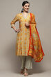 Mango Yellow Viscose Straight Suit Set