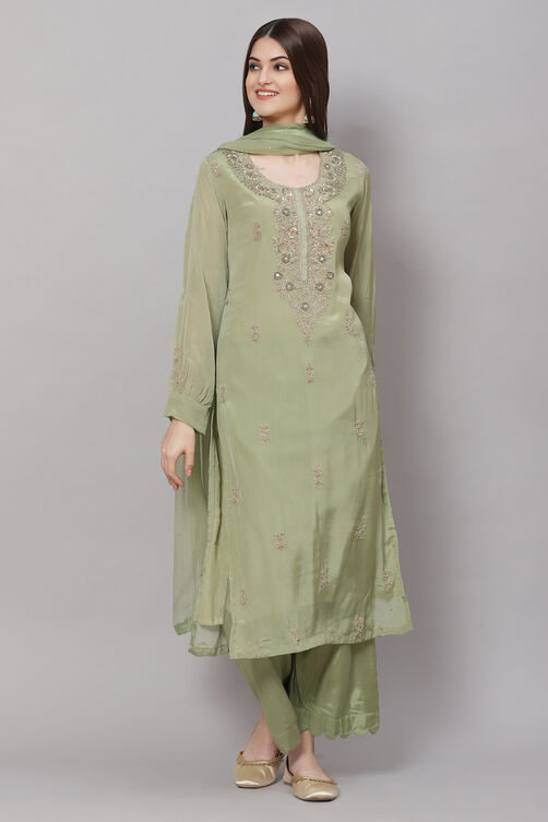 Pink Georgette Hand Embroidered Unstitched Suit Set image number 0