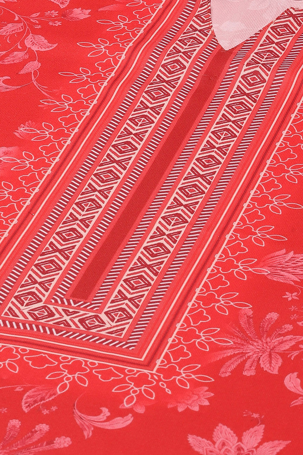 Red Silk Blend Digital Print Unstitched Suit Set image number 2