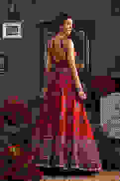 Red Chanderi Printed Fitted Lehenga Set image number 4