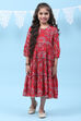 Red Rayon Tiered Printed Kurta Dress