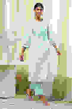 Turquoise Floral Printed Straight Kurta Set image number 0