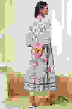 Off-White Cotton Floral Gathered Suit Set image number 4