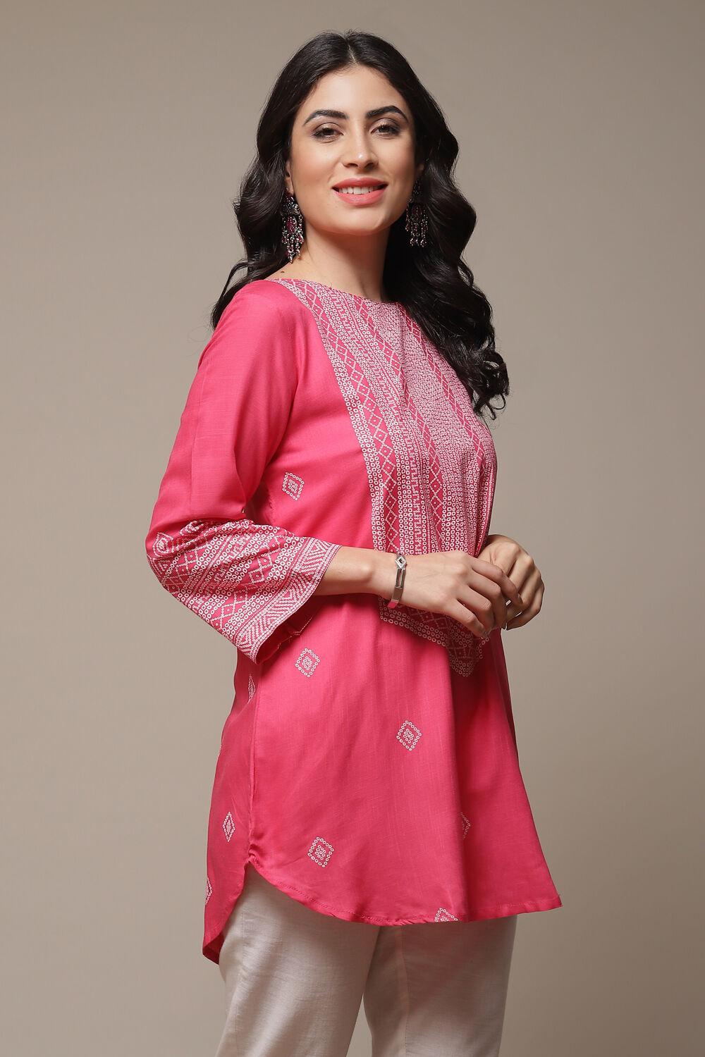 Pink Printed Short Kurta image number 4