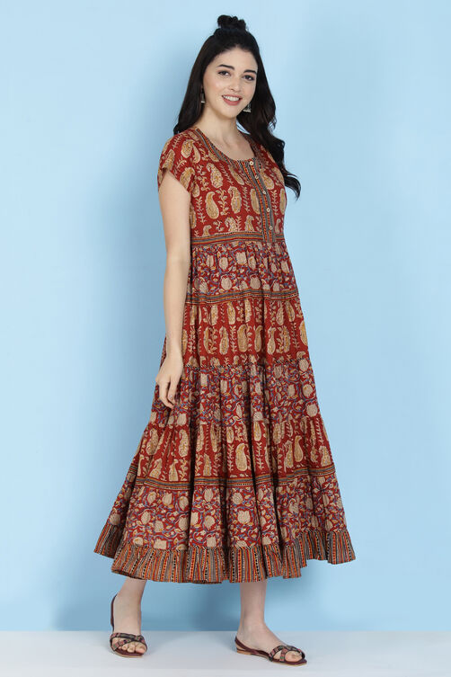 Rust Cotton Tiered Dress image number 0