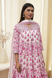 Off-White and Pink Cotton Floral Tiered Suit Set image number 1