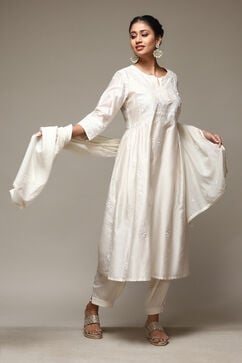 Ivory Cotton Blend Layered Kurta Suit Set image number 0