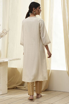 Cream-Colored Cotton Printed A-Line Kurta image number 3