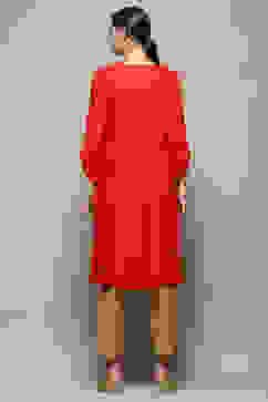 Red Foil Printed Gathered A-Line Kurta image number 4