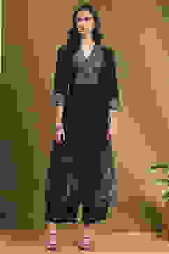 Black Cotton Printed Festive A-Line Suit Set image number 6