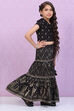 Black Art Silk Printed Short Top Lehenga Set image number 5