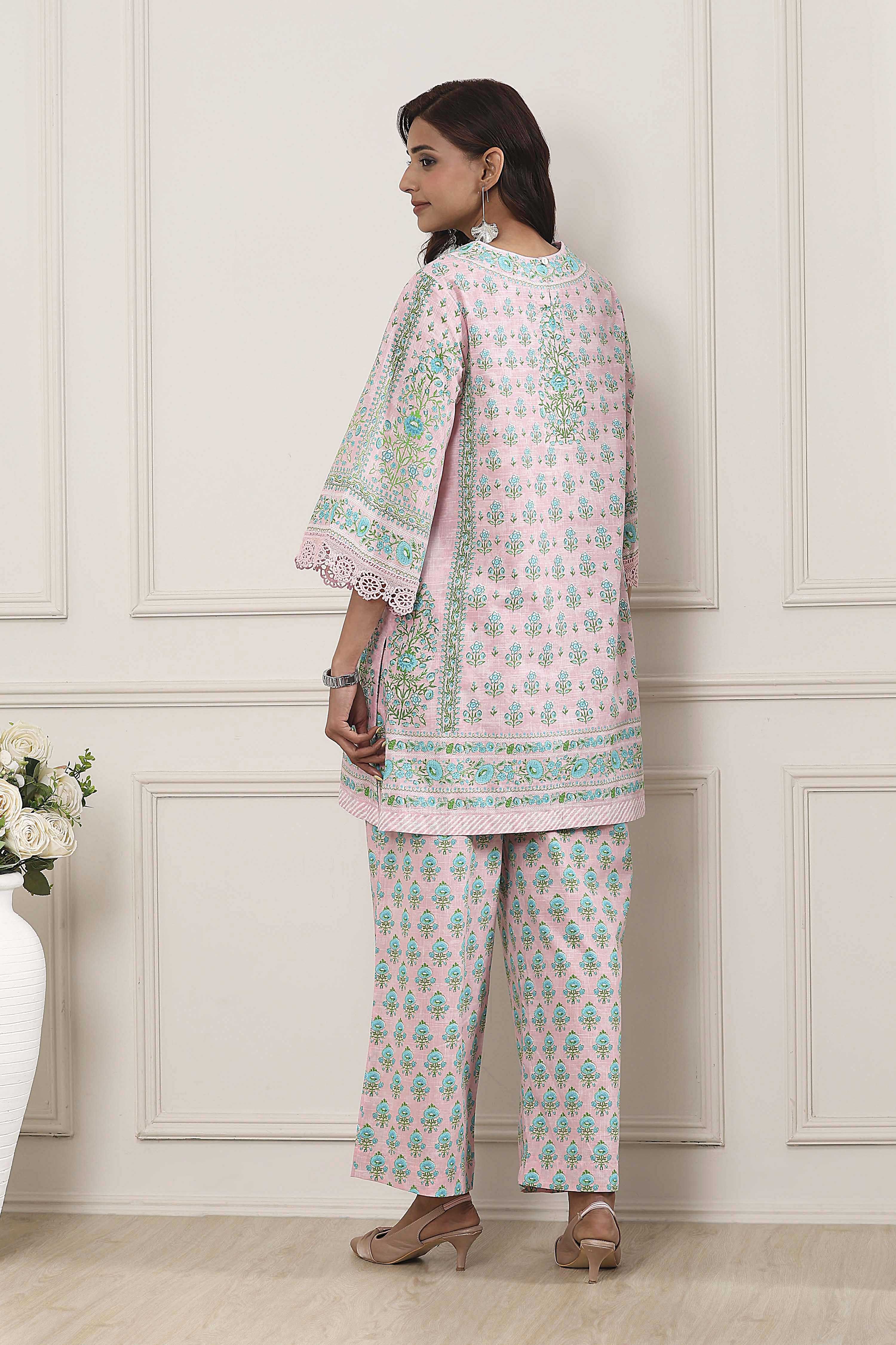 Pink Cotton Printed Straight Kurta Set image number 4