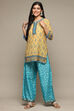 Off White Cotton Blend Printed Kurti image number 0