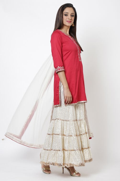 Pink And Ivory Cotton Kurta Garara Suit Set image number 3