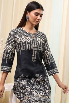Black Cotton Printed Straight Kurta image number 6