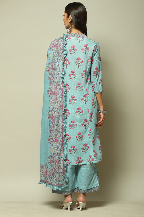 Peach Cotton A-Line Kurta Palazzo Suit Set image number 5