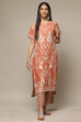 Orange LIVA Straight Printed 2 Piece Set