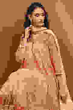 Ecru Cotton Printed Tiered Anarkali Suit Set image number 7