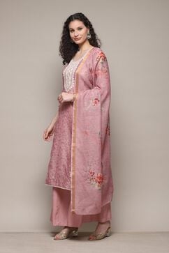 Pink Chanderi Unstitched Suit Set image number 2