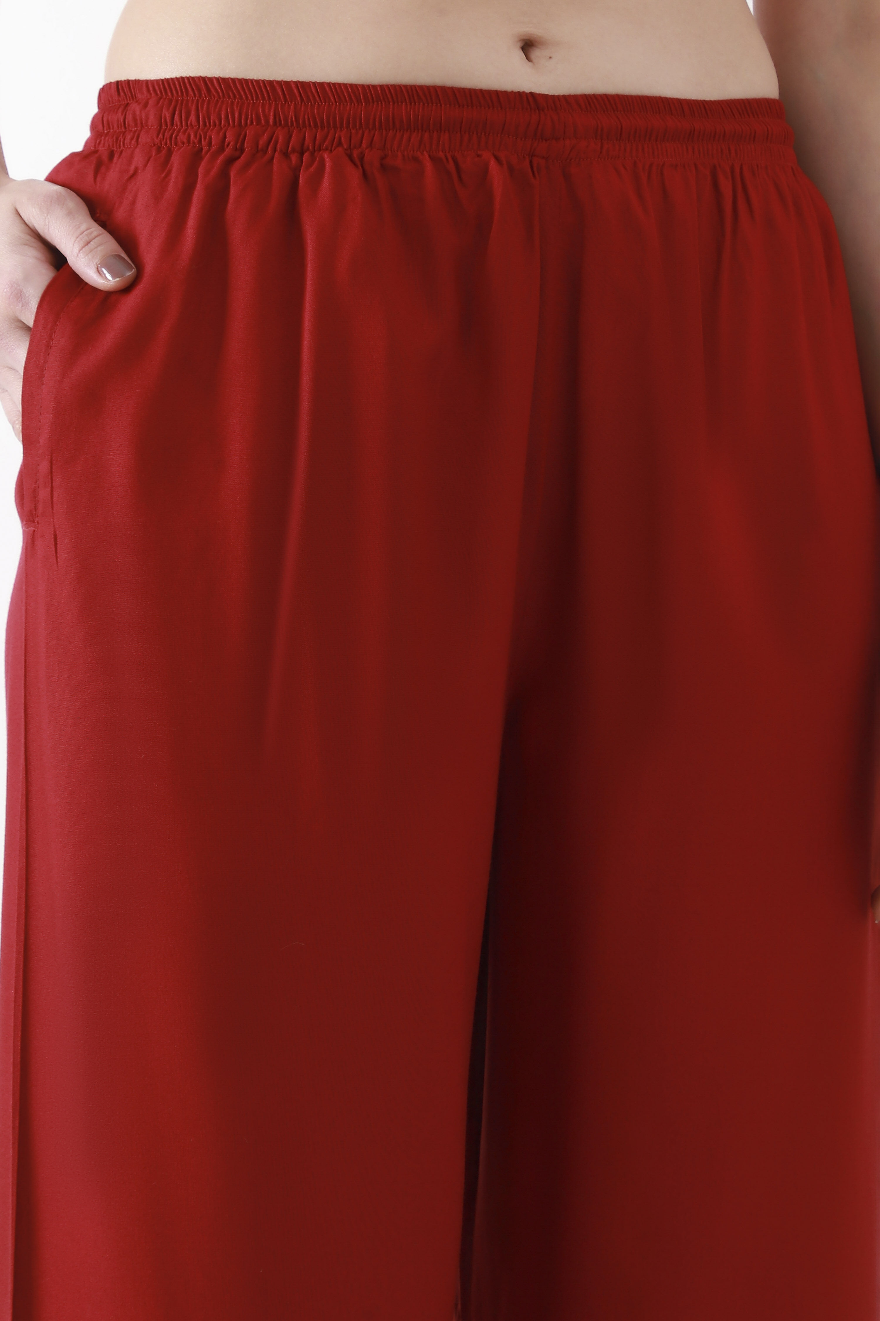 Maroon Solid Straight Palazzos image number 1