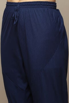 Navy Cotton Blend Layered Kurta Churidar Suit Set image number 3