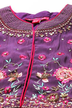 Magenta Cotton Blend Flared Printed Suit Set image number 1