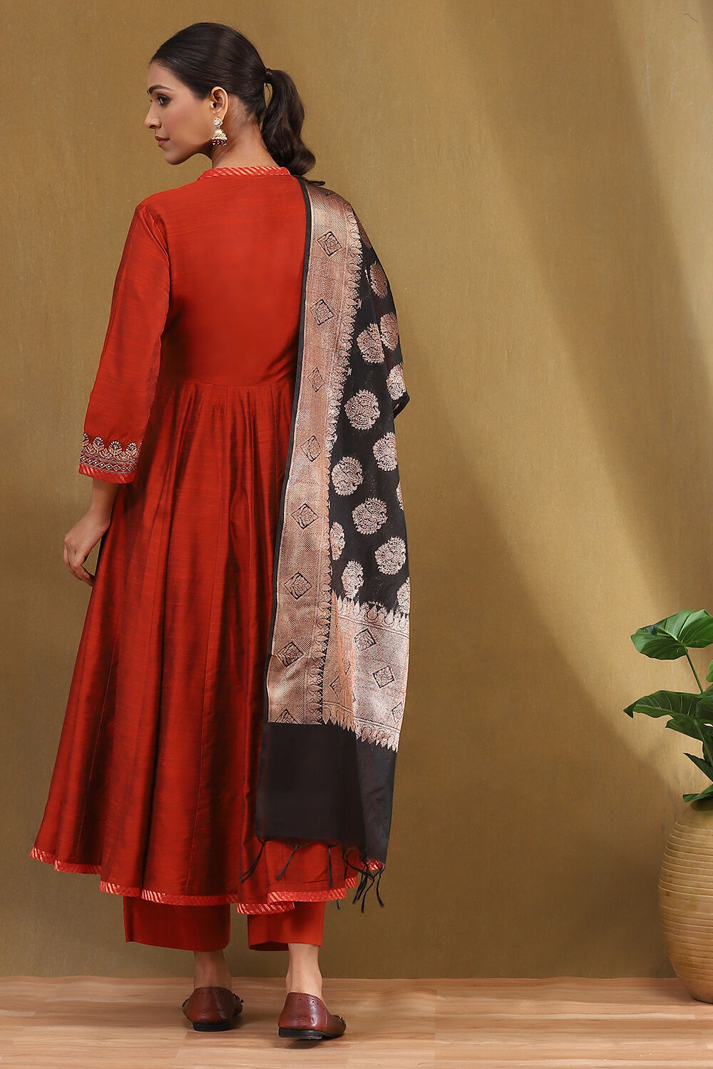 Rust Embroidered Angrakha Festive Anarkali Suit Set image number 2