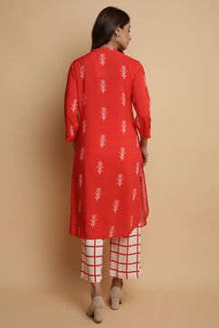 Terracotta Rayon Straight Kurta Pants Set image number 6