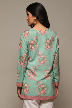 Green Cotton Blend Printed Kurti image number 4