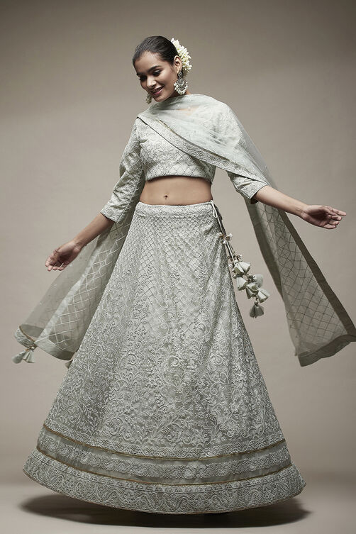 Mint Green Nylon Lehenga Set image number 0