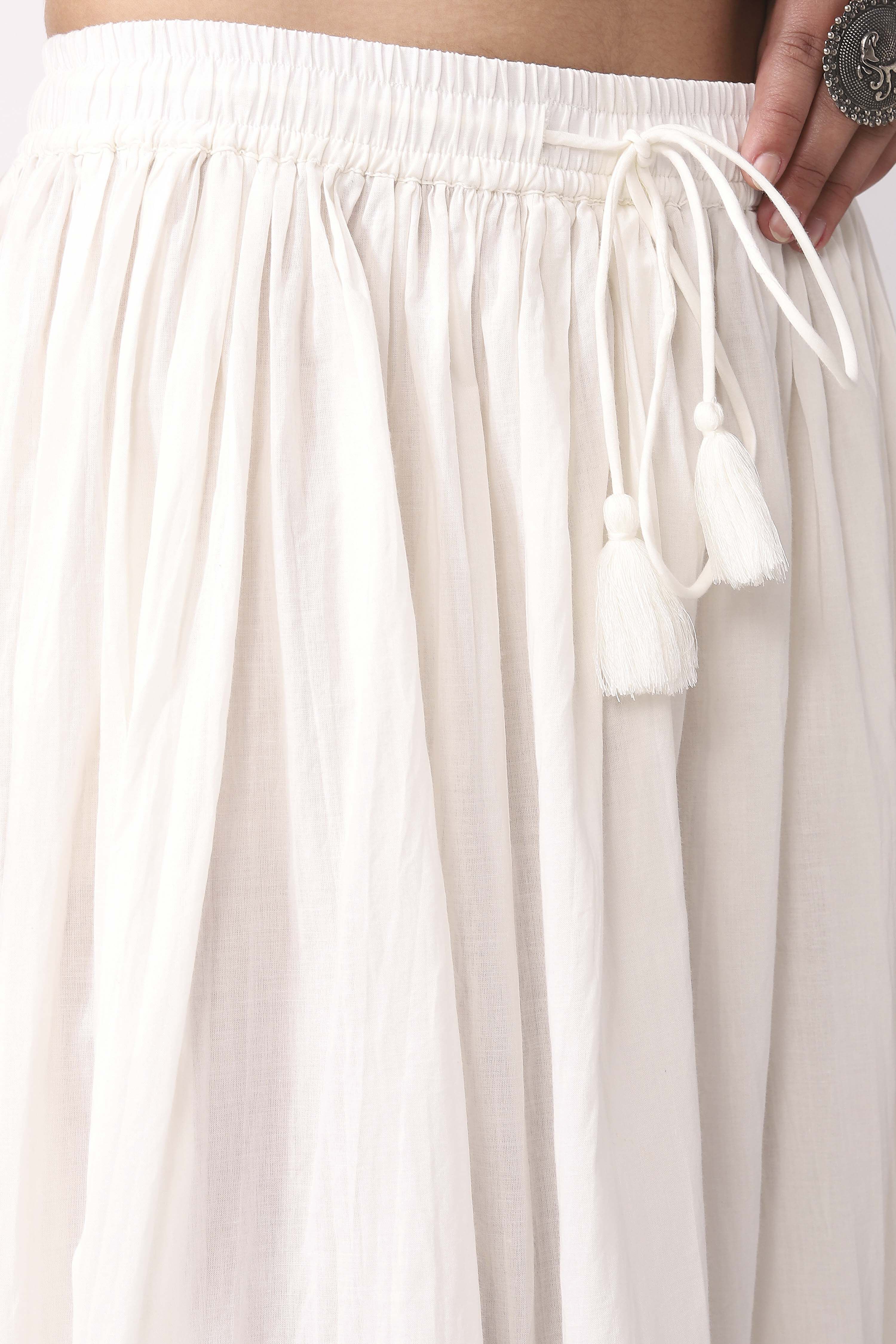 White Cotton Tiered Maxi Skirt image number 2