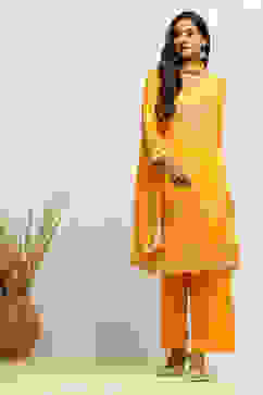 Yellow Embroidered Kalidar Suit Set image number 0