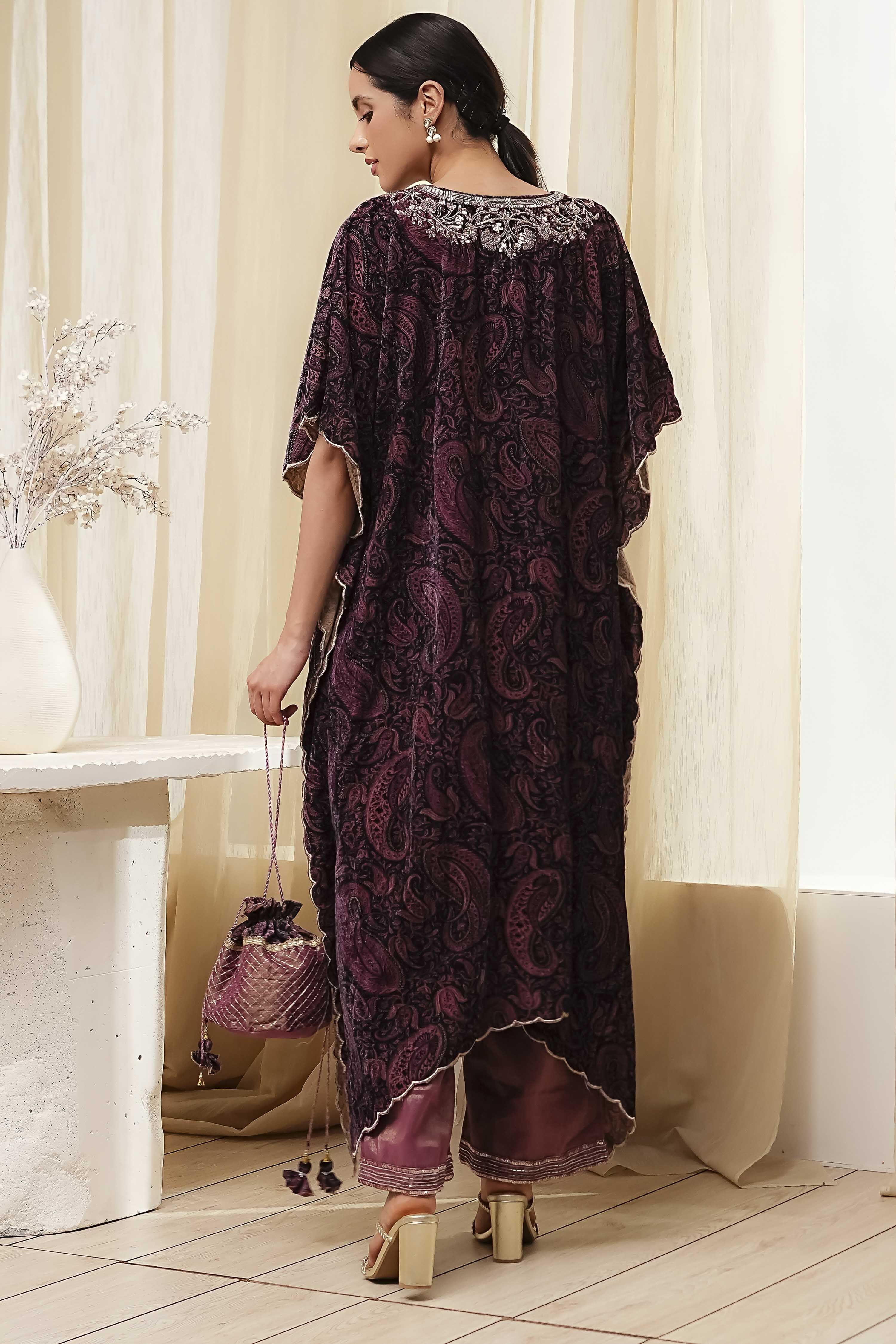 Purple Art Silk A-Line Kurta Palazzo Suit Set image number 4