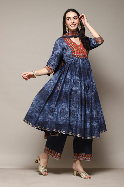 Indigo Cotton Anarkali Kurta Palazzo Suit Set image number 0