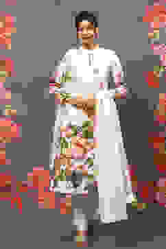 Rohit Bal Cream Cotton Blend Straight Kurta Suit Set image number 7